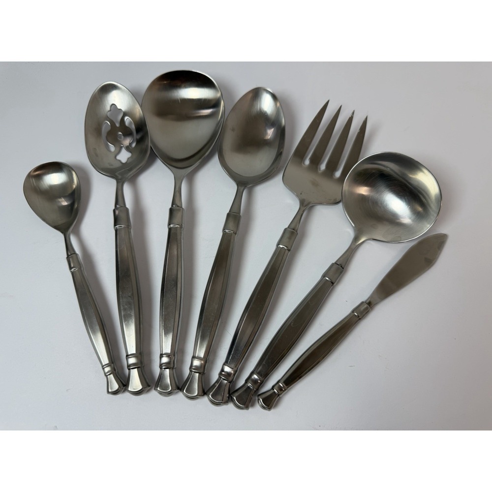 Oneida Heirloom Cube ACT II 2 Satin Stainless 7 Piece Hostess‎ Serving Set
